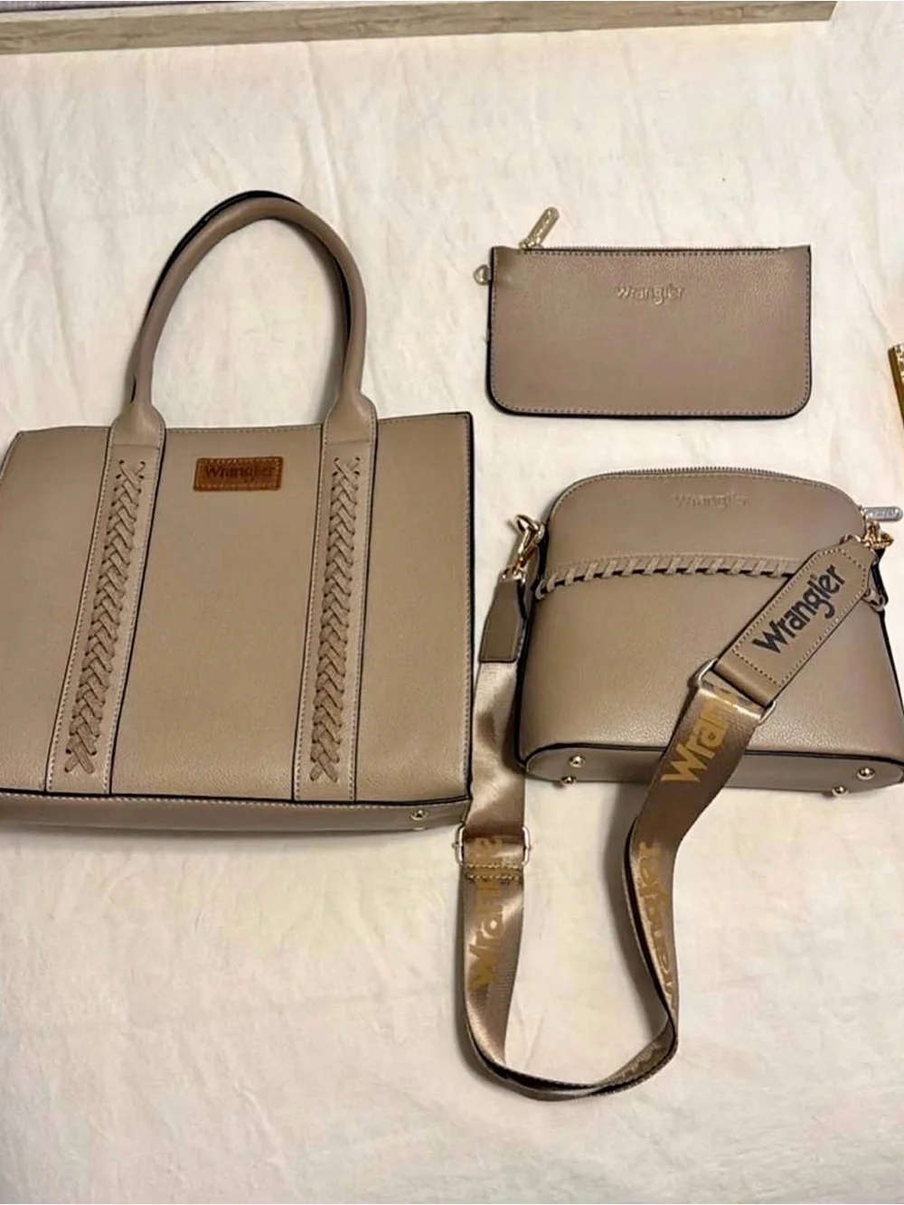 Wrangler Taupe 3-Piece Tote, Crossbody & Pouch Set